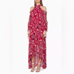 NWT Self Portrait Red Floral Print pleated Maxi dress  (Size S)
